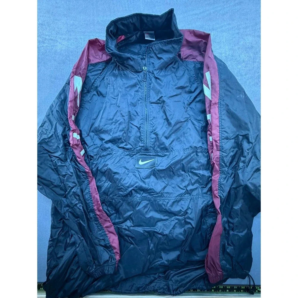 Vintage Y2K Nike Windbreaker Rain Pullover Pack away Hood‎ Black XXL